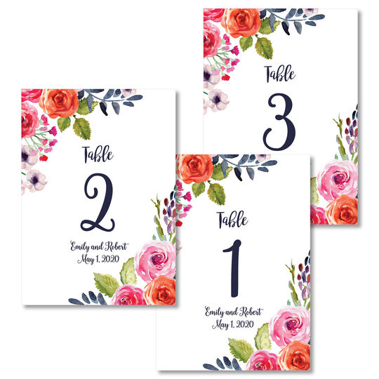 White Corner Roses Table Number Cards